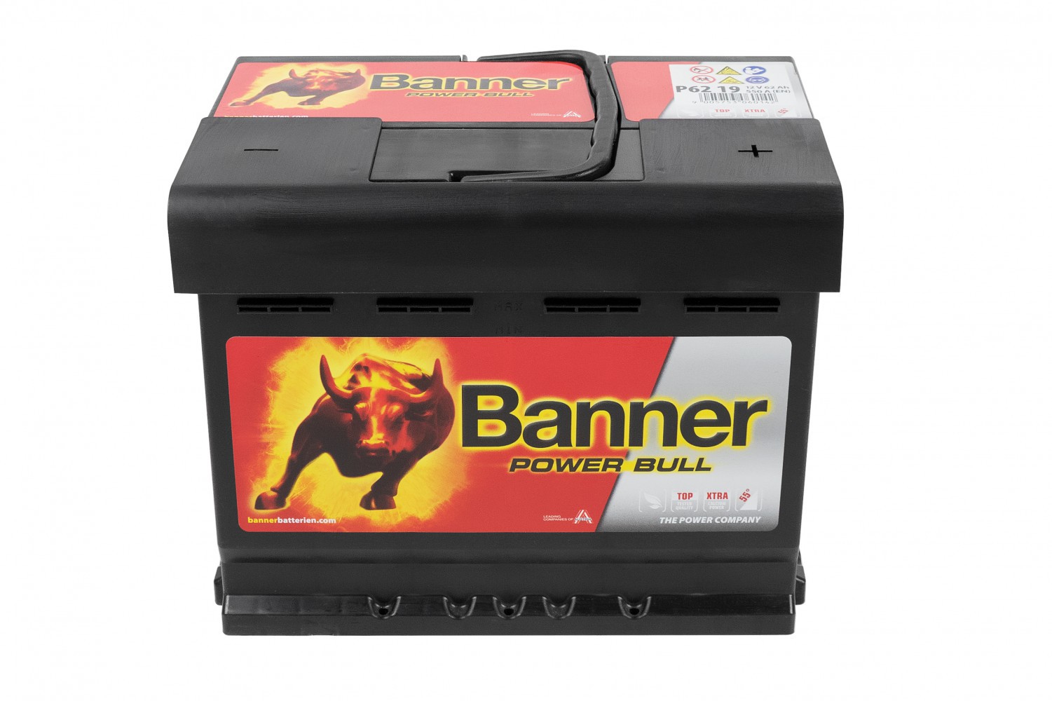 АКУМУЛЯТОРНА БАТАРЕЯ BANNER НА РІДКОМУ ЕЛЕКТРОЛІТІ ВИКОРИСТОВУЮТЬСЯ ДЛЯ ЗАПУСКУ ПОРШНЕВИХ ДВИГУНІВ 12V 62AH 540A POWER BULL